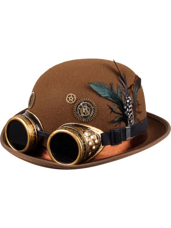 Steampunk bruine hoed met veer