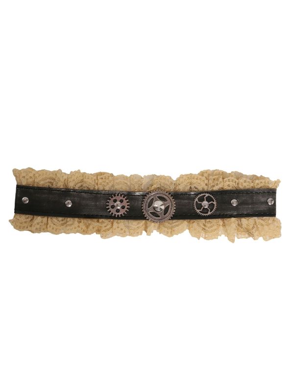 Steampunk choker ketting met kant main product photo