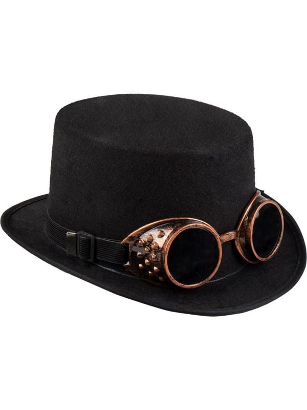 Steampunk hoge hoed met goggles