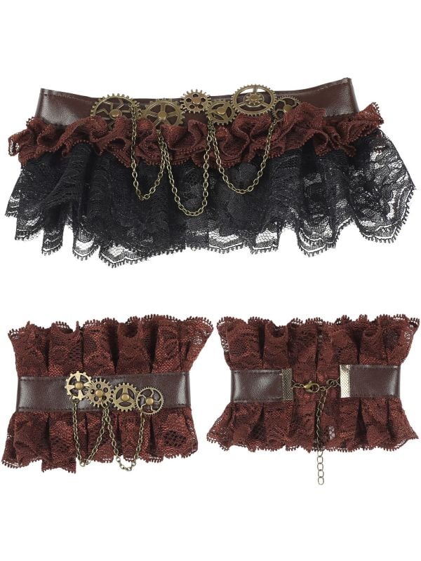 Steampunk kant choker en armbanden