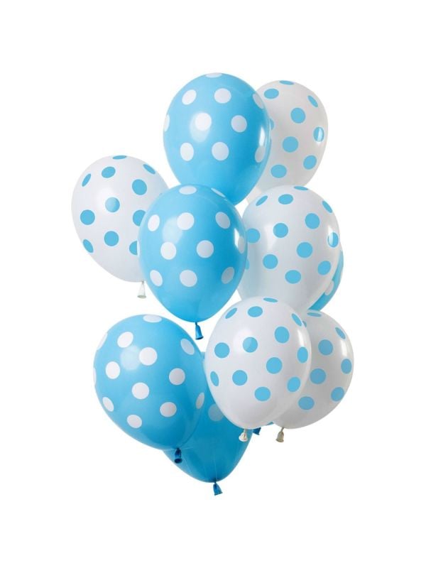 Stippen blauw wit ballonnen 12 stuks