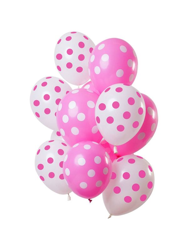 Stippen roze wit ballonnen 12 stuks