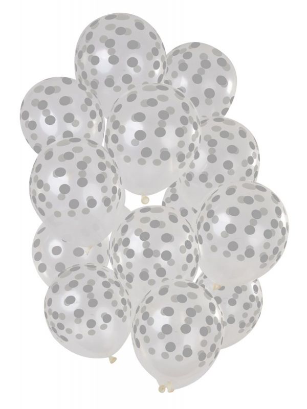 Stippen zilver transparant ballonnen 15 stuks