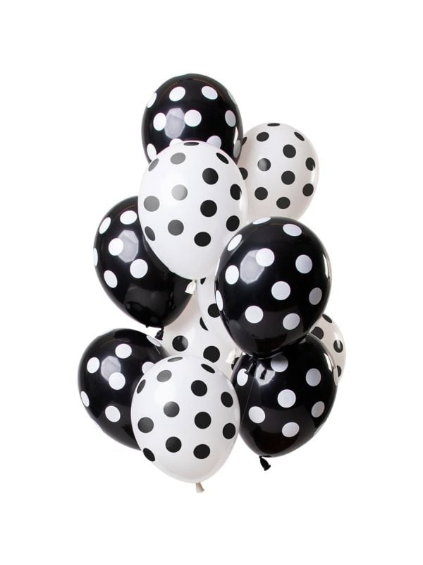 Stippen zwart wit ballonnen 12 stuks