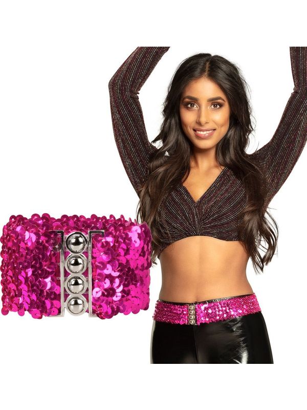 Stretch riem roze pailletten main product photo