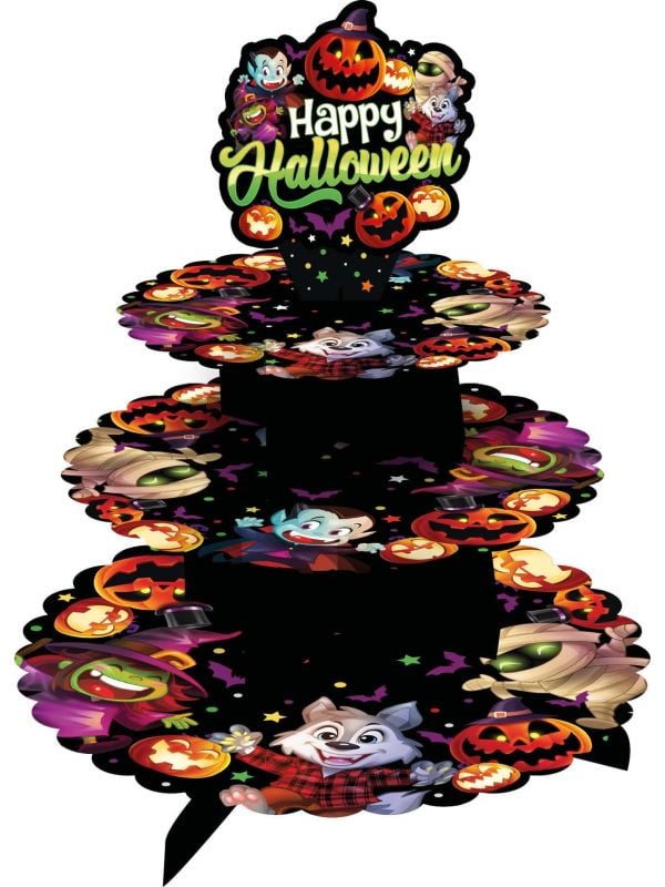 Taartstandaard 3 verhogingen vrolijke halloween monsters