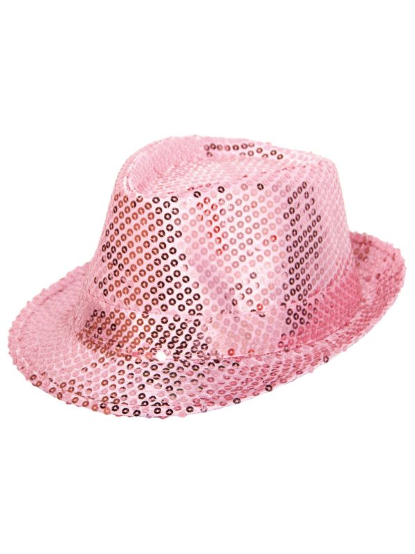 Trilby pailletten hoed roze