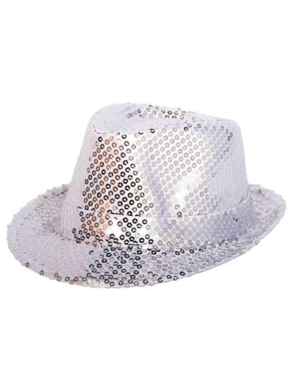 Trilby pailletten hoed zilver