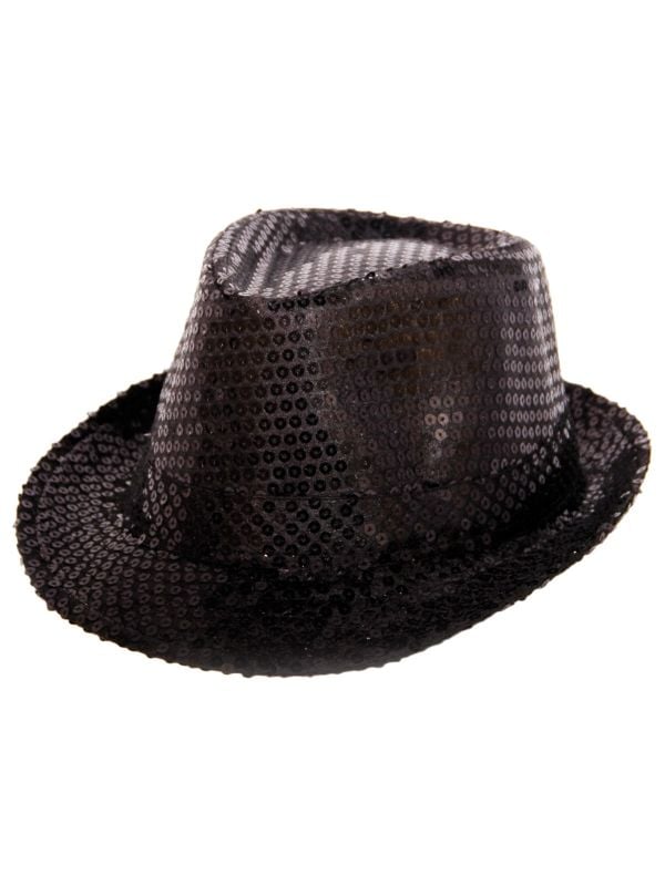 Trilby pailletten hoed zwart