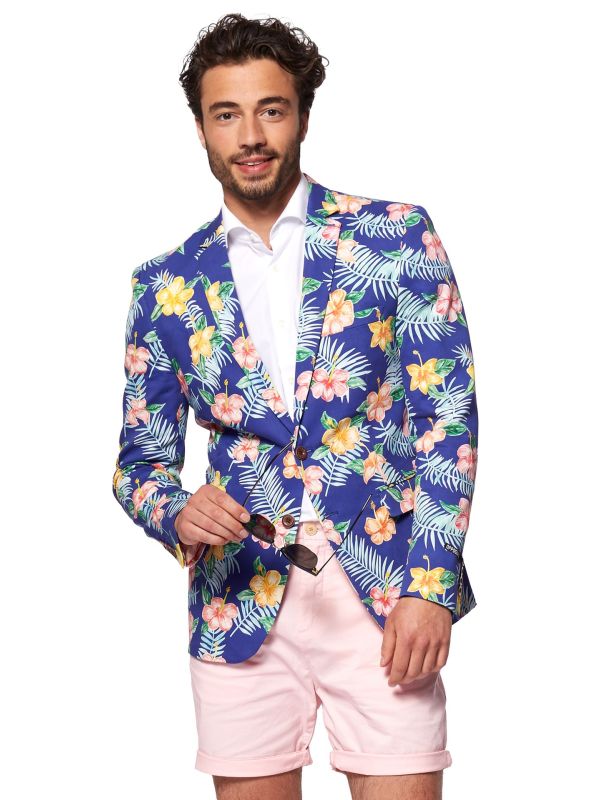 Tropical Flowers - Blue Blazer Heren Opposuits