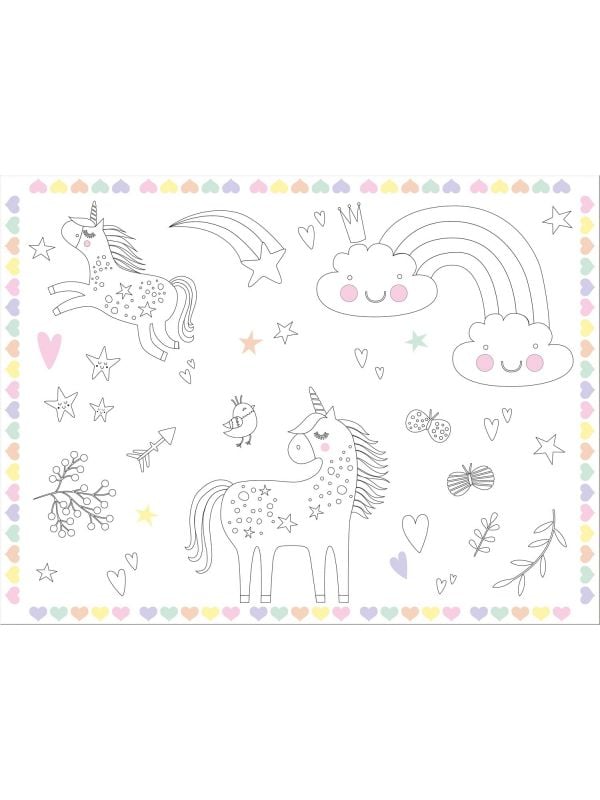 Unicorn en Rainbows kleurplaat placemats