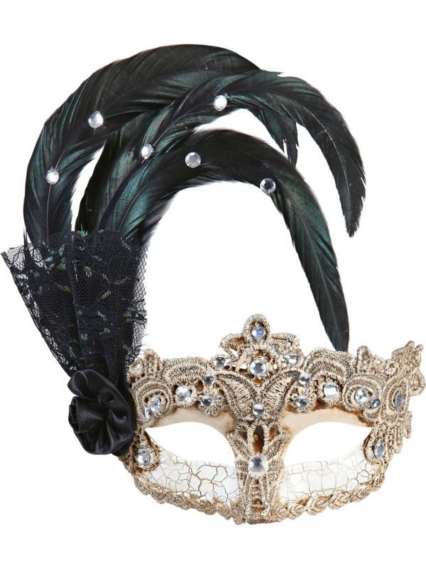 Venetiaans gala masker met zwarte veren