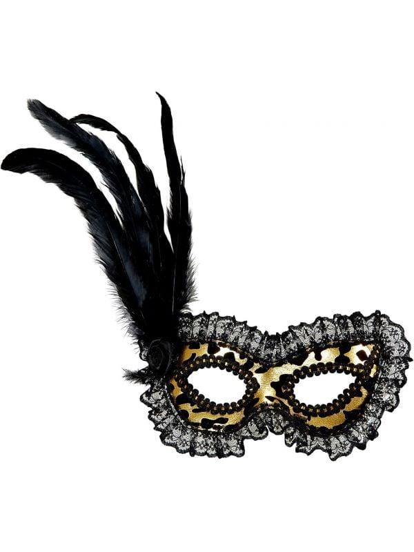 Venetiaans gouden oogmasker met kanten rand en veren