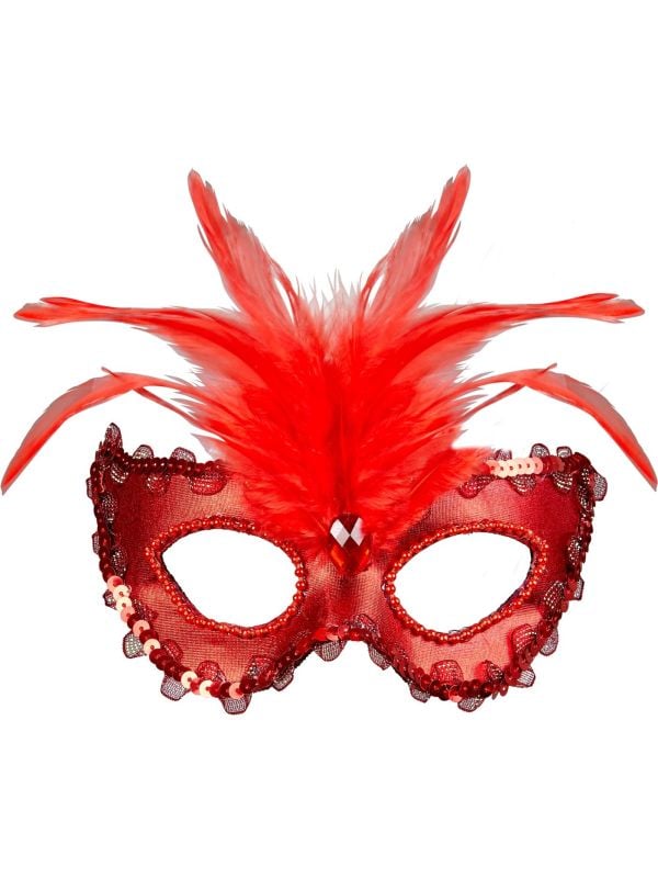 Venetiaans oogmasker met veren rood