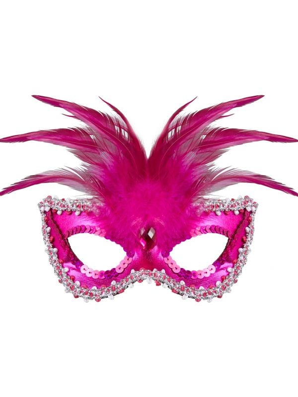 Venetiaans oogmasker met veren roze