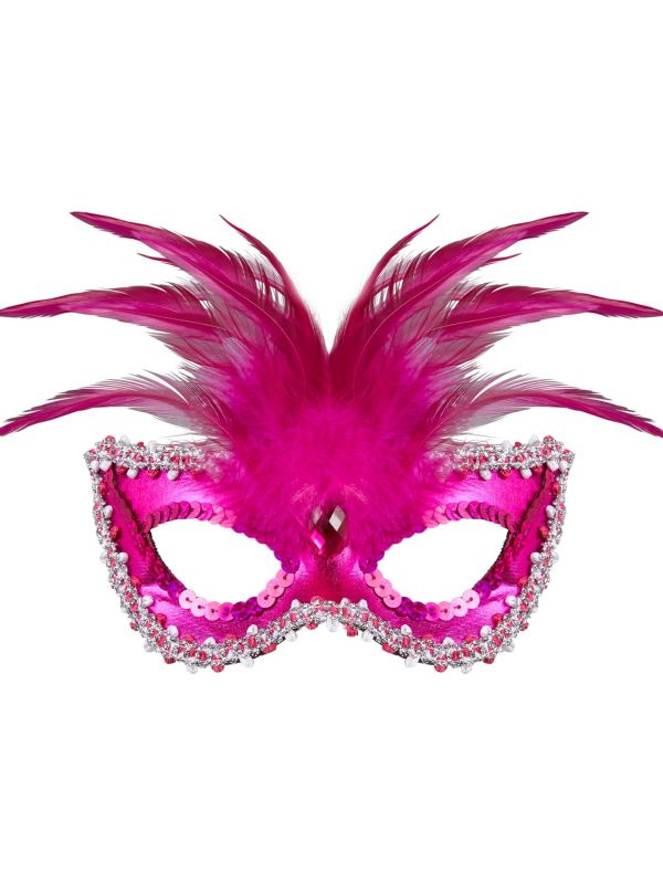 Venetiaans oogmasker met veren roze