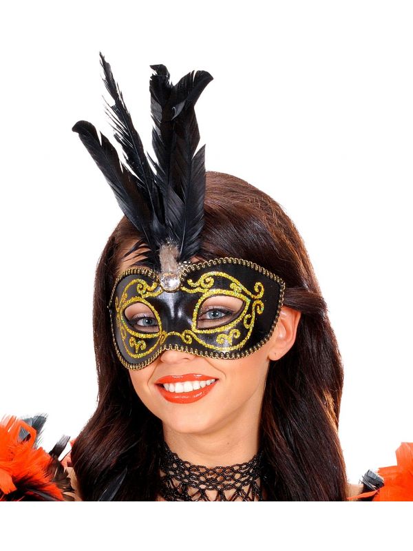 Wijden grafiek Blanco Venetiaanse carnaval oogmasker zwart | Feestkleding.nl