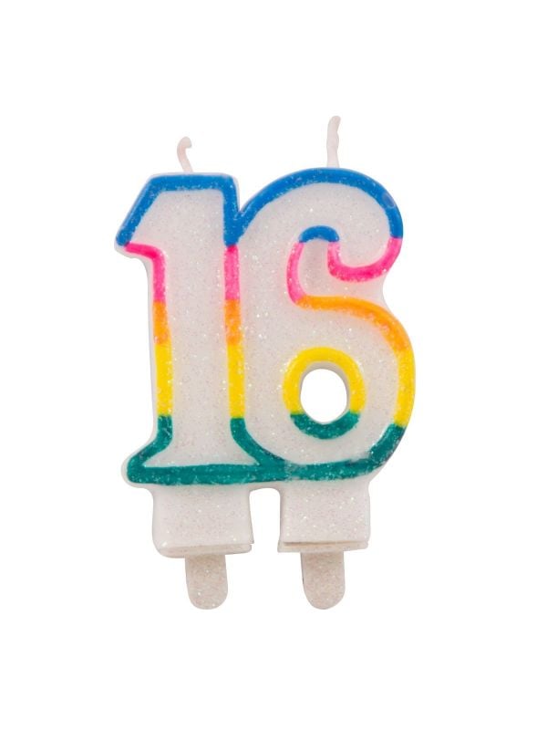 Verjaardag cijfer 16 glitter kaars