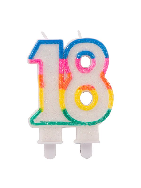Verjaardag cijfer 18 glitter kaars