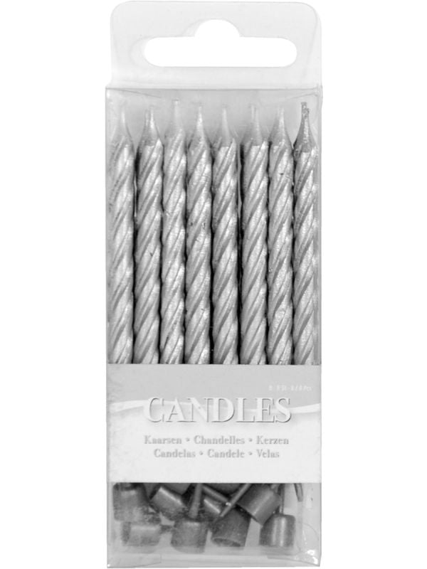 Verjaardagkaarsjes met houder 16 stuks zilver main product photo