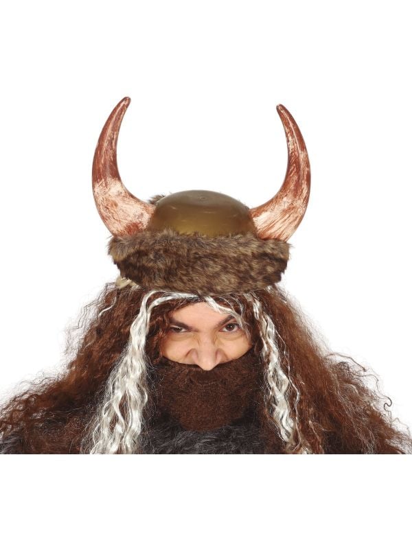 Viking helm met bloederige hoorns