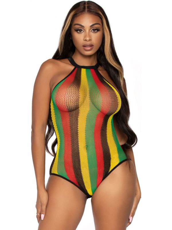 Visnet bodysuit jamaicaanse kleuren