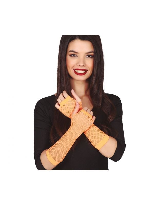 Visnet handschoenen neon oranje lang