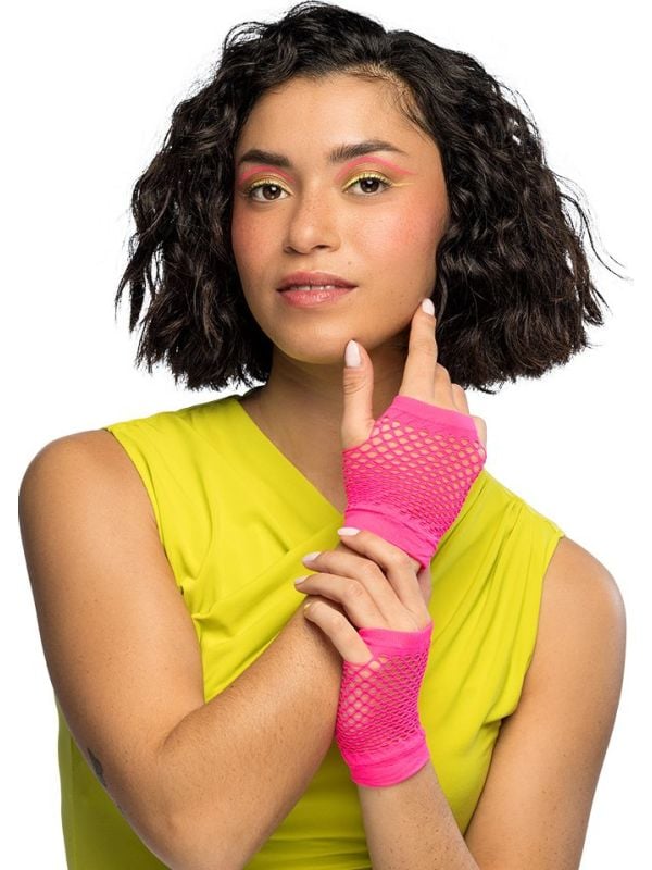 Visnet handschoentjes neon roze