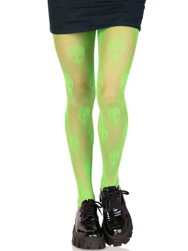 Visnet panty groen alien patroon