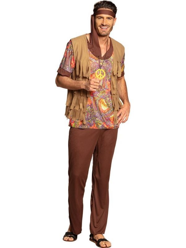 Volledig hippie outfit heren bruin