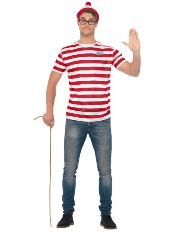 Waar is Wally rood witte heren verkleedset