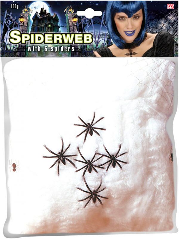Wit halloween spinnenweb met 5 spinnen