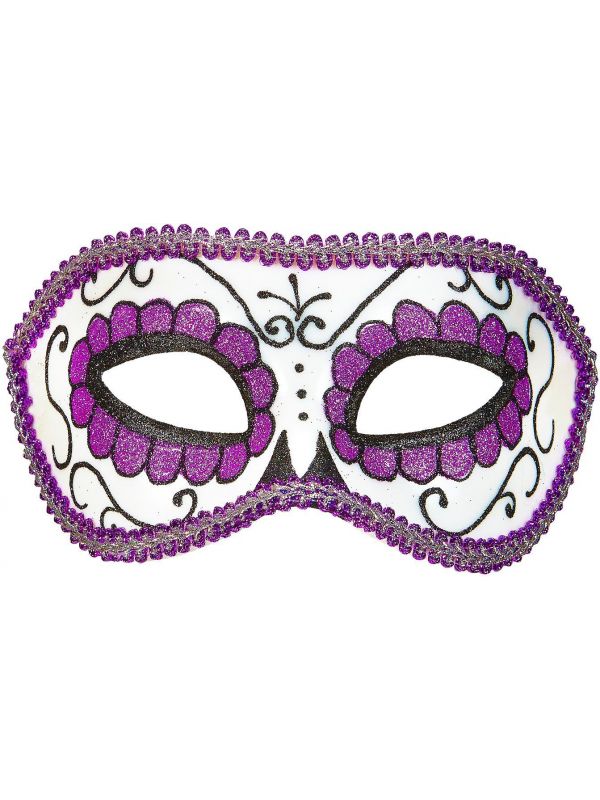 Wit paars day of the dead oogmasker