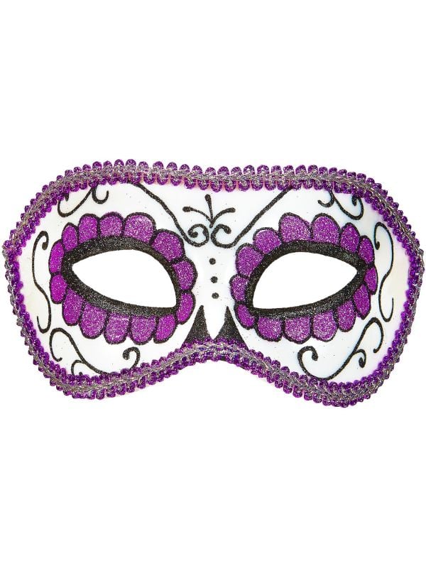 Wit paars day of the dead oogmasker