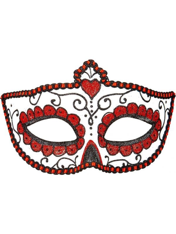 Wit rood day of the dead oogmasker