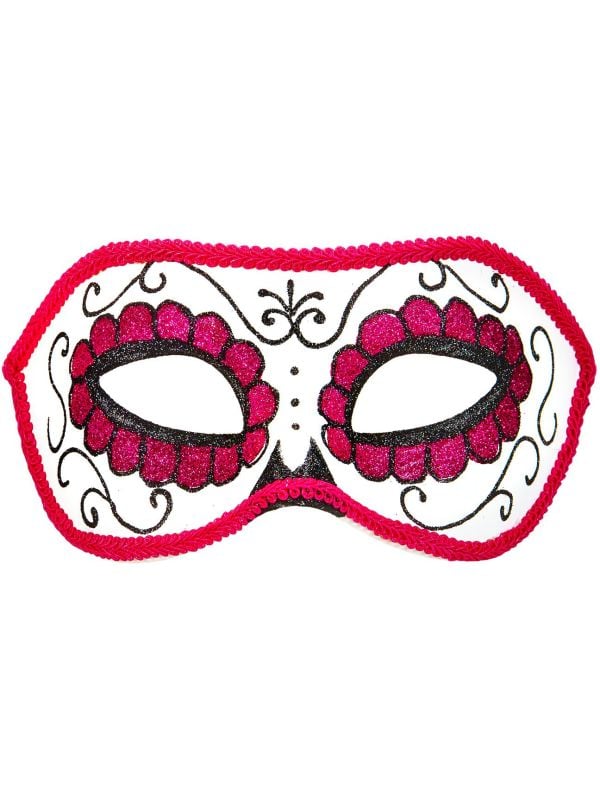 Wit roze day of the dead oogmasker