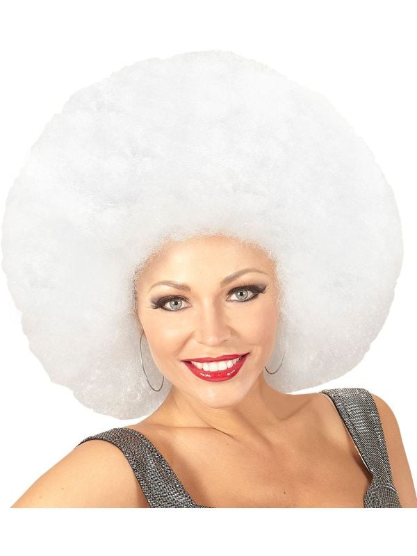 Witte afro pruik extra groot