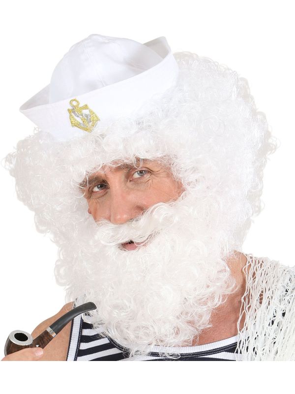 Witte gekrulde pruik met baard main product photo