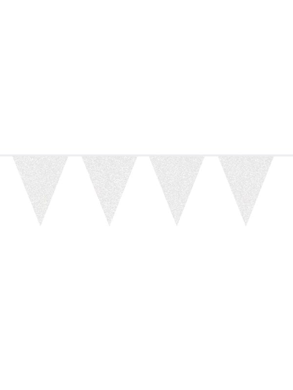 Witte glitter vlaggenlijn 6 meter