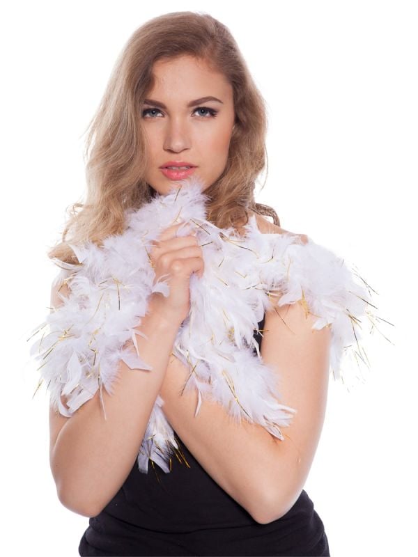 Witte gouden luxe veren boa 180cm main product photo