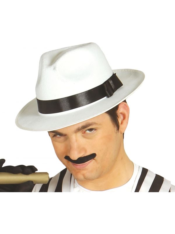 Witte mafioso hoed met lint