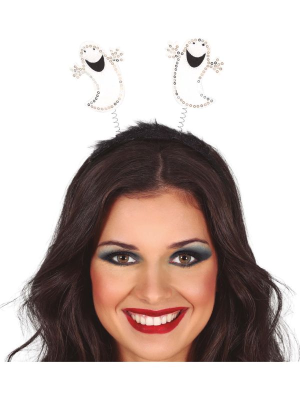 Witte spoken met springveren haarband halloween main product photo