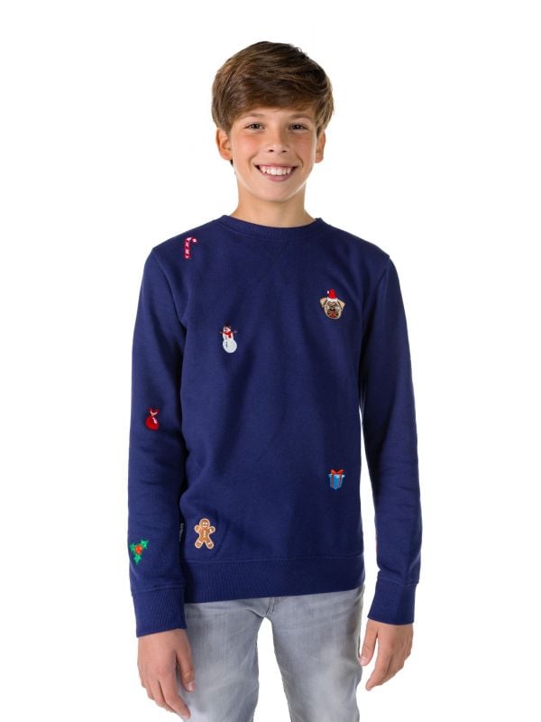 X-Mas Icons - Navy Sweater Tiener Jongens Opposuits
