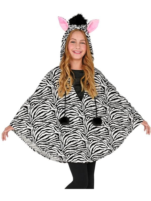 Zebra poncho met capuchon meisjes