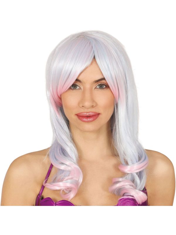 Zeemeermin pruik wit roze main product photo
