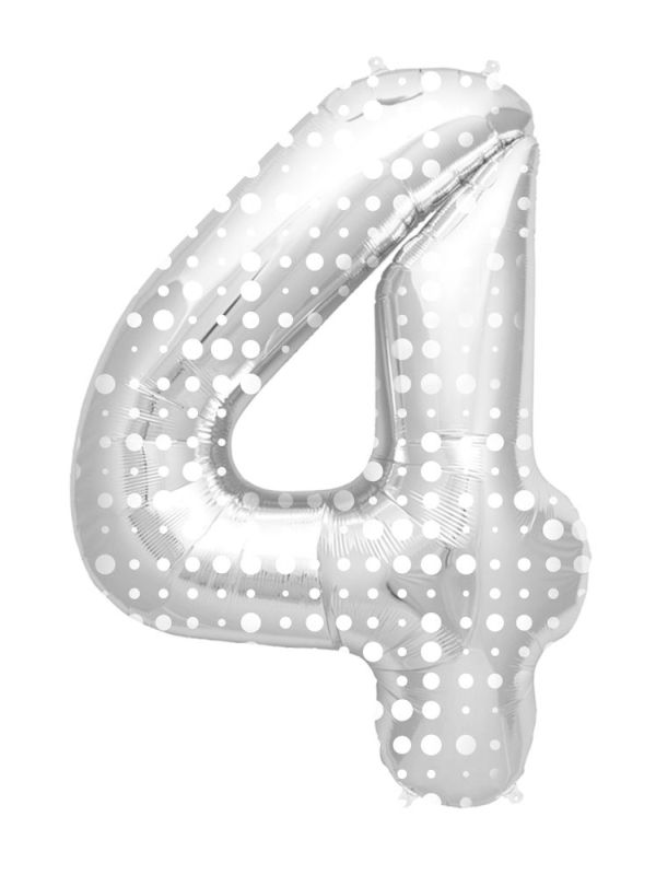 Zilver met witte stippen cijfer 4 folieballon main product photo