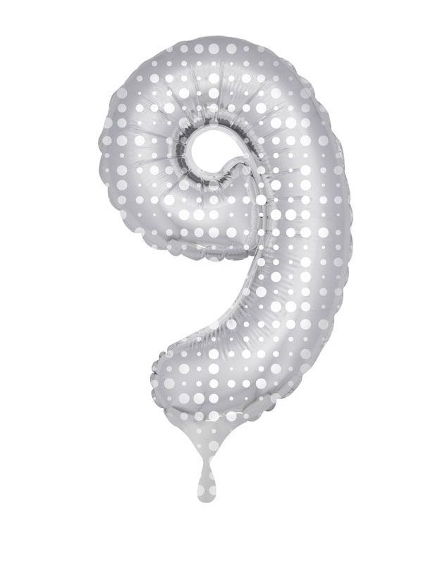 Zilver met witte stippen cijfer 9 folieballon main product photo