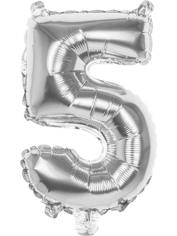 Zilveren ballon cijfer 5