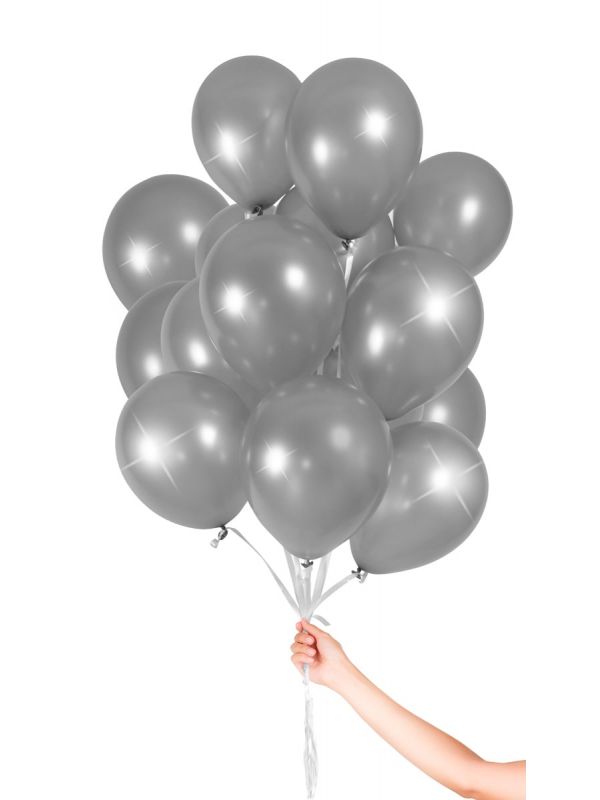 Zilveren ballonnen met lint 30 stuks 23cm