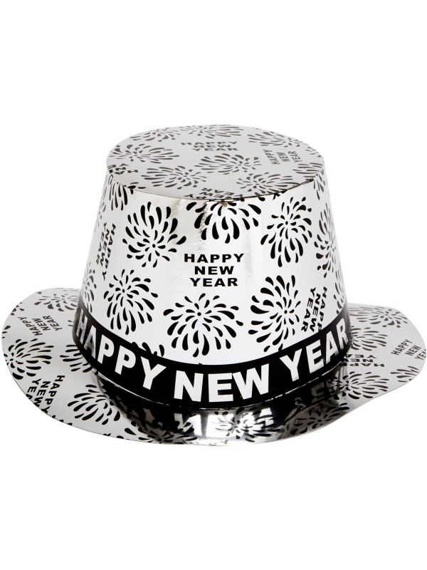 Zilveren Happy New Year hoge hoed